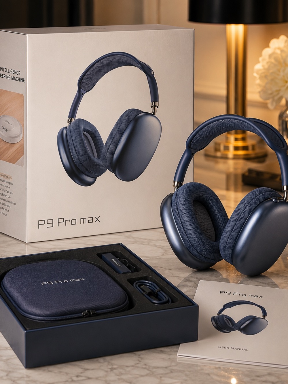 P9 Pro Max Over-Ear Headphones in Navy Blue